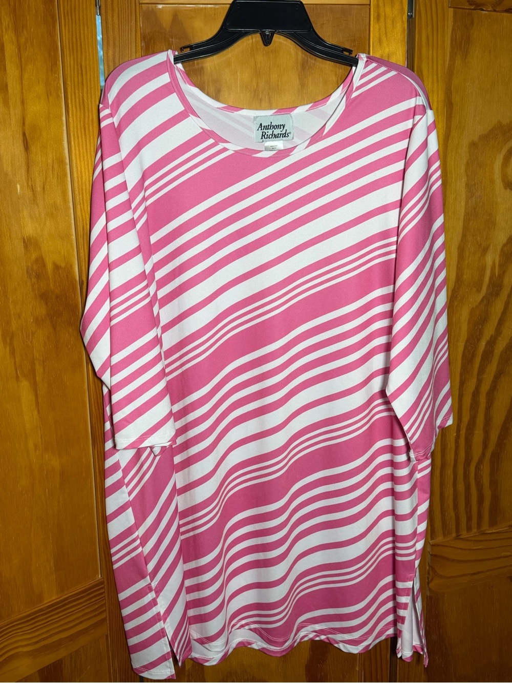 Anthony Richards Pink & White Diagonal Stripe Tunic|Sz 1X|Barbie,Beach